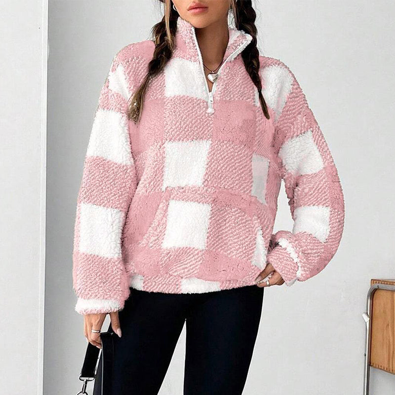 ⏰ Last Day of the Sale – 50% OFF ✨Women's Loose Fit Plaid Patchwork Sherpa Jacket