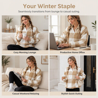 ⏰ Last Day of the Sale – 50% OFF ✨Women's Loose Fit Plaid Patchwork Sherpa Jacket