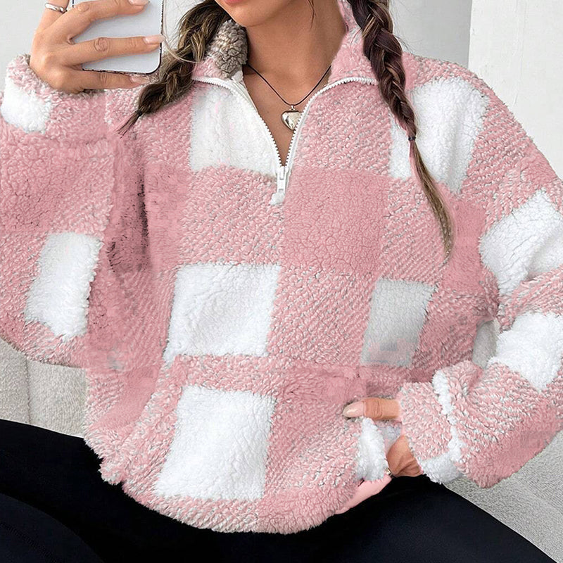 ⏰ Last Day of the Sale – 50% OFF ✨Women's Loose Fit Plaid Patchwork Sherpa Jacket