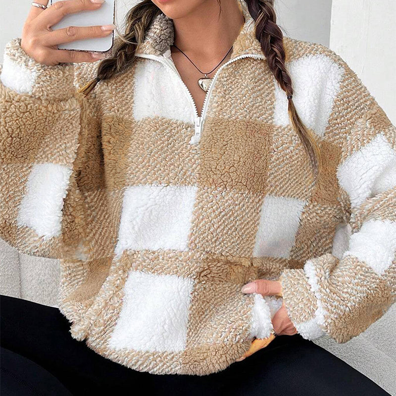 ⏰ Last Day of the Sale – 50% OFF ✨Women's Loose Fit Plaid Patchwork Sherpa Jacket