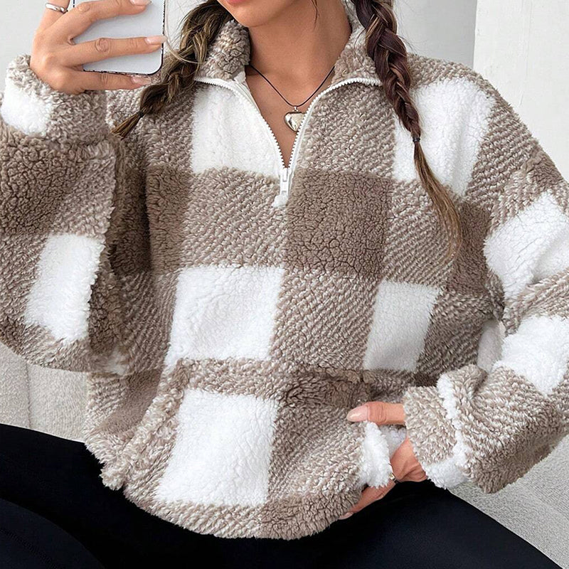 ⏰ Last Day of the Sale – 50% OFF ✨Women's Loose Fit Plaid Patchwork Sherpa Jacket