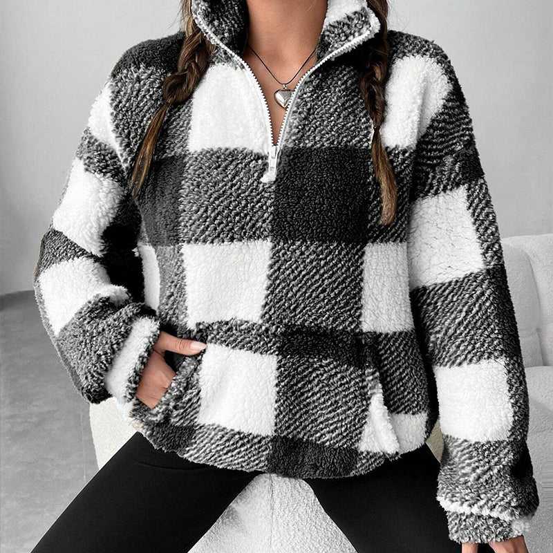 ⏰ Last Day of the Sale – 50% OFF ✨Women's Loose Fit Plaid Patchwork Sherpa Jacket