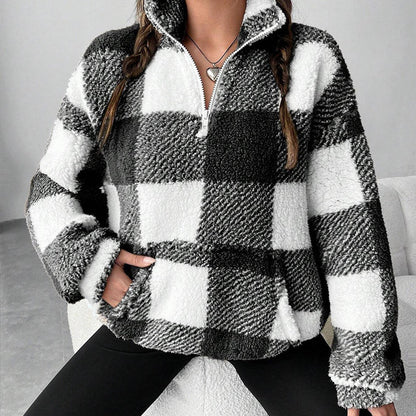 ⏰ Last Day of the Sale – 50% OFF ✨Women's Loose Fit Plaid Patchwork Sherpa Jacket