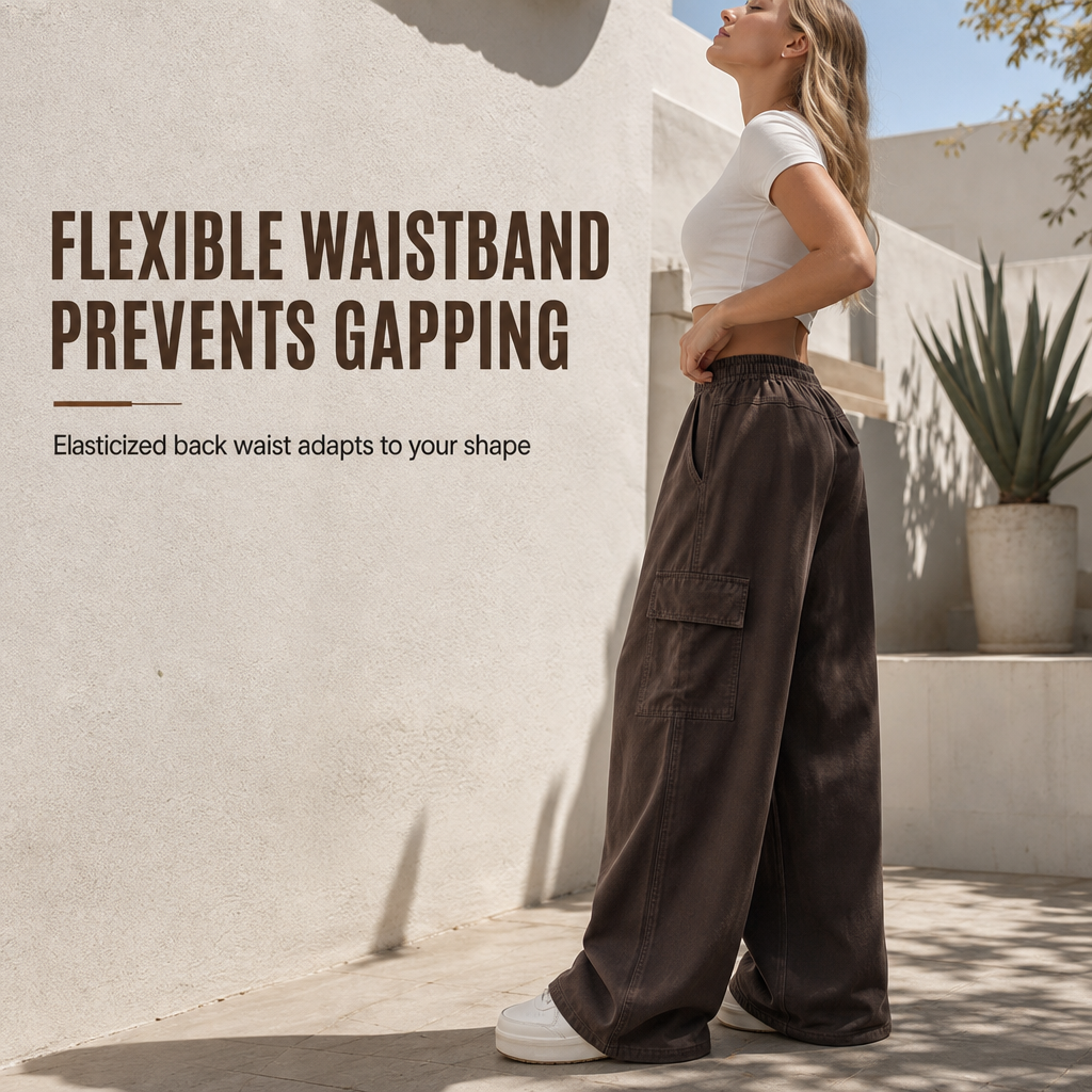 ⏰ Last Day of the Sale – 50% OFF ✨Women's High Waisted Wide Leg Baggy Cargo Pants with Utility Pockets Loose Fit Cotton Blend Trousers