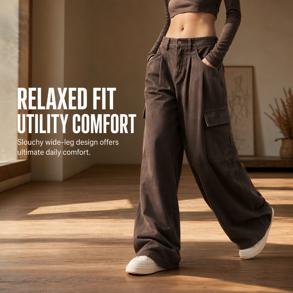 ⏰ Last Day of the Sale – 50% OFF ✨Women's High Waisted Wide Leg Baggy Cargo Pants with Utility Pockets Loose Fit Cotton Blend Trousers