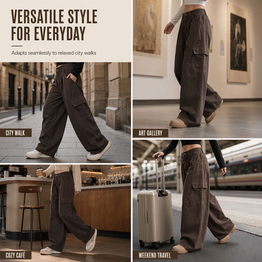 ⏰ Last Day of the Sale – 50% OFF ✨Women's High Waisted Wide Leg Baggy Cargo Pants with Utility Pockets Loose Fit Cotton Blend Trousers