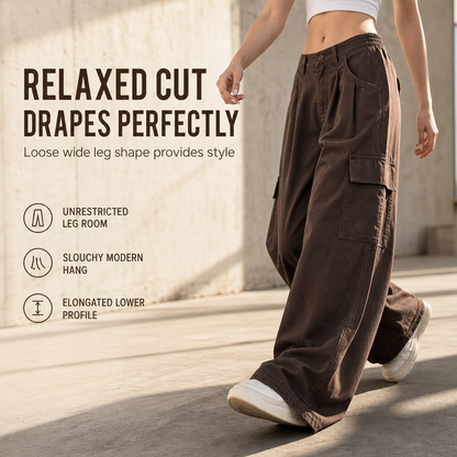 ⏰ Last Day of the Sale – 50% OFF ✨Women's High Waisted Wide Leg Baggy Cargo Pants with Utility Pockets Loose Fit Cotton Blend Trousers