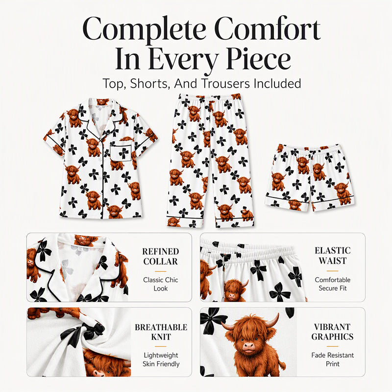 ⏰ Last Day of the Sale – 50% OFF ✨Women's Highland Cow Print 3-Piece Pajama Set