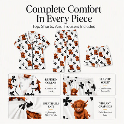 ⏰ Last Day of the Sale – 50% OFF ✨Women's Highland Cow Print 3-Piece Pajama Set