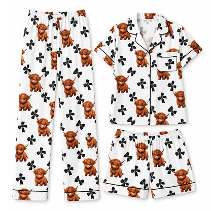 ⏰ Last Day of the Sale – 50% OFF ✨Women's Highland Cow Print 3-Piece Pajama Set