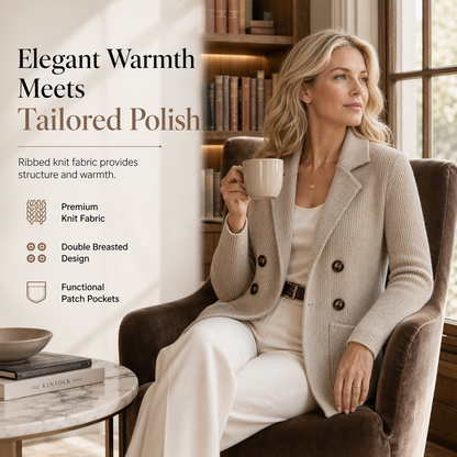 ⏰ Seasonal changeover sale: 50% off – quality at half the price! ✨Women's Double-Breasted Ribbed Knit Cardigan with Pockets and Notched Lapel