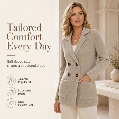 ⏰ Seasonal changeover sale: 50% off – quality at half the price! ✨Women's Double-Breasted Ribbed Knit Cardigan with Pockets and Notched Lapel