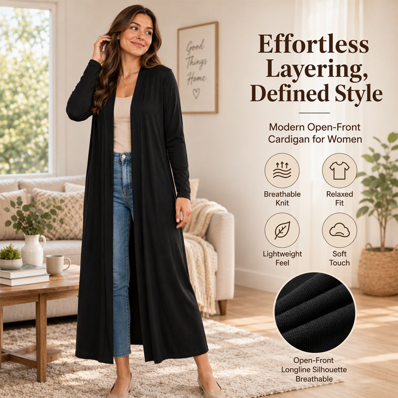 Women's Open Front Maxi Long Cardigan