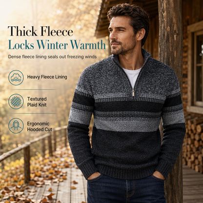 ✨Limited stock available, don’t miss out!🎉Men’s winter checked knitted cardigan with hood and fleece lining