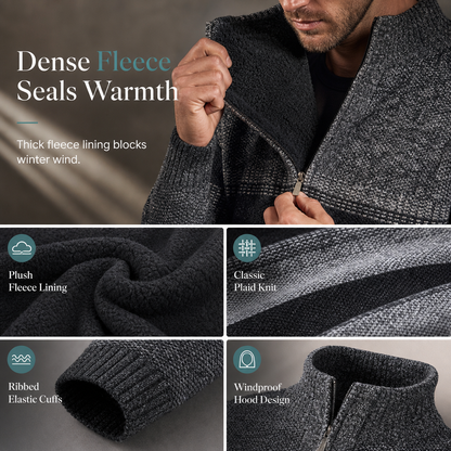 ✨Limited stock available, don’t miss out!🎉Men’s winter checked knitted cardigan with hood and fleece lining