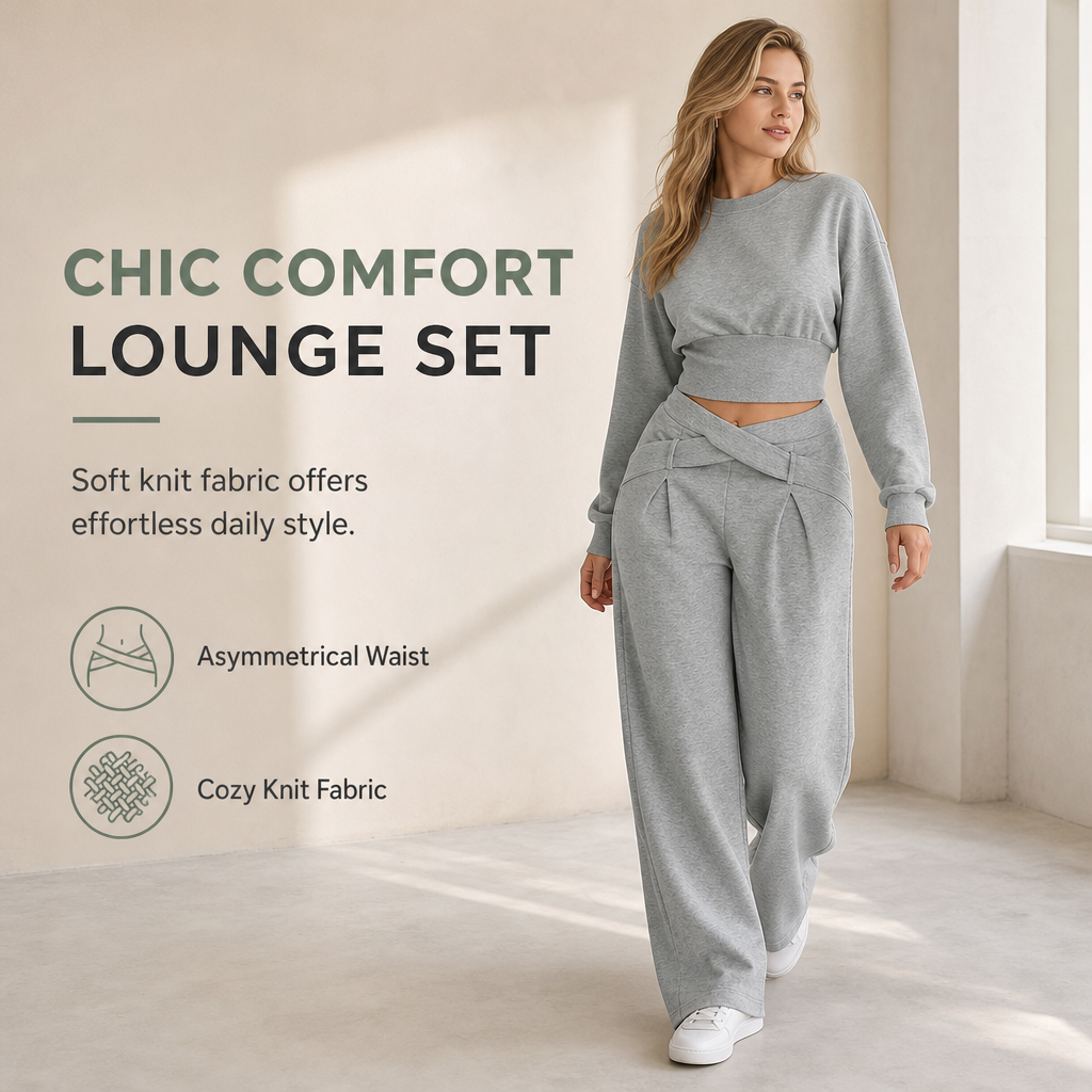 ⏰ Last Day of the Sale – 50% OFF ✨Casual Sporty Autumn Winter Long Sleeve T-Shirt and Loose Cross Waist Wide Leg Pants Two Piece Set