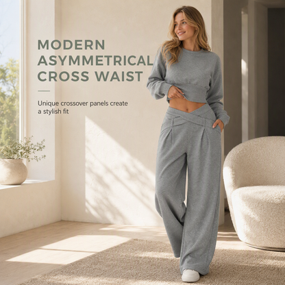 ⏰ Last Day of the Sale – 50% OFF ✨Casual Sporty Autumn Winter Long Sleeve T-Shirt and Loose Cross Waist Wide Leg Pants Two Piece Set