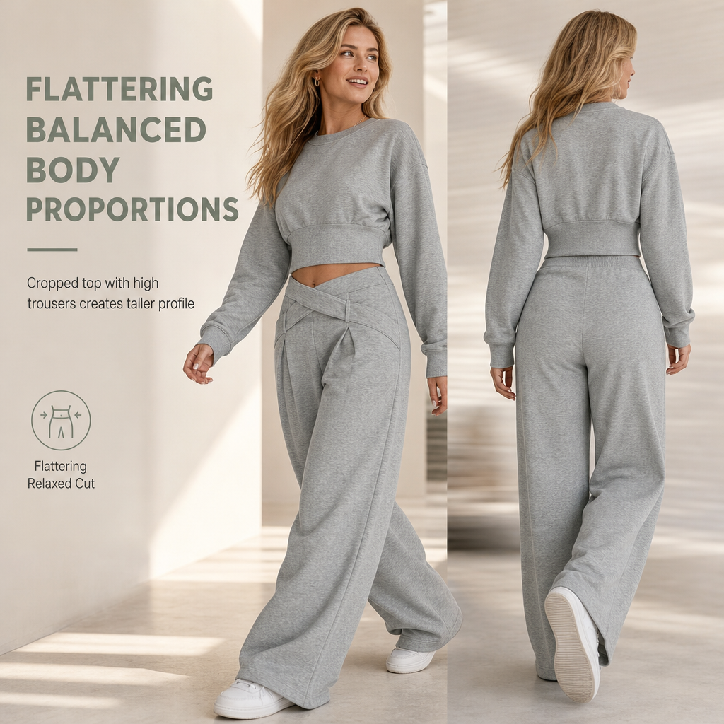 ⏰ Last Day of the Sale – 50% OFF ✨Casual Sporty Autumn Winter Long Sleeve T-Shirt and Loose Cross Waist Wide Leg Pants Two Piece Set