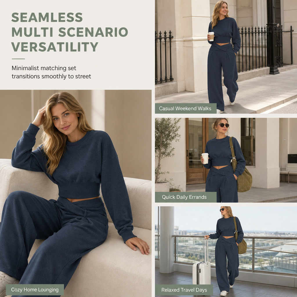 ⏰ Last Day of the Sale – 50% OFF ✨Casual Sporty Autumn Winter Long Sleeve T-Shirt and Loose Cross Waist Wide Leg Pants Two Piece Set