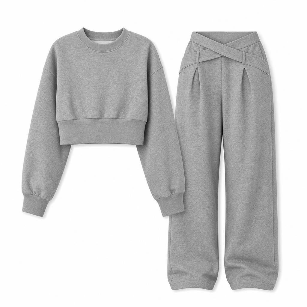 ⏰ Last Day of the Sale – 50% OFF ✨Casual Sporty Autumn Winter Long Sleeve T-Shirt and Loose Cross Waist Wide Leg Pants Two Piece Set