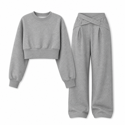 ⏰ Last Day of the Sale – 50% OFF ✨Casual Sporty Autumn Winter Long Sleeve T-Shirt and Loose Cross Waist Wide Leg Pants Two Piece Set