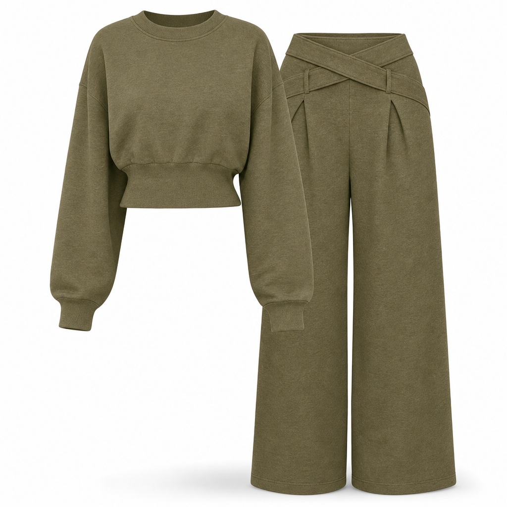 ⏰ Last Day of the Sale – 50% OFF ✨Casual Sporty Autumn Winter Long Sleeve T-Shirt and Loose Cross Waist Wide Leg Pants Two Piece Set