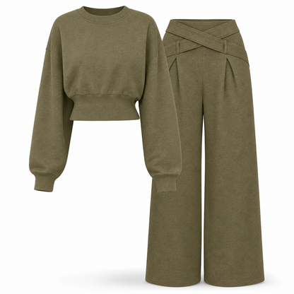 ⏰ Last Day of the Sale – 50% OFF ✨Casual Sporty Autumn Winter Long Sleeve T-Shirt and Loose Cross Waist Wide Leg Pants Two Piece Set