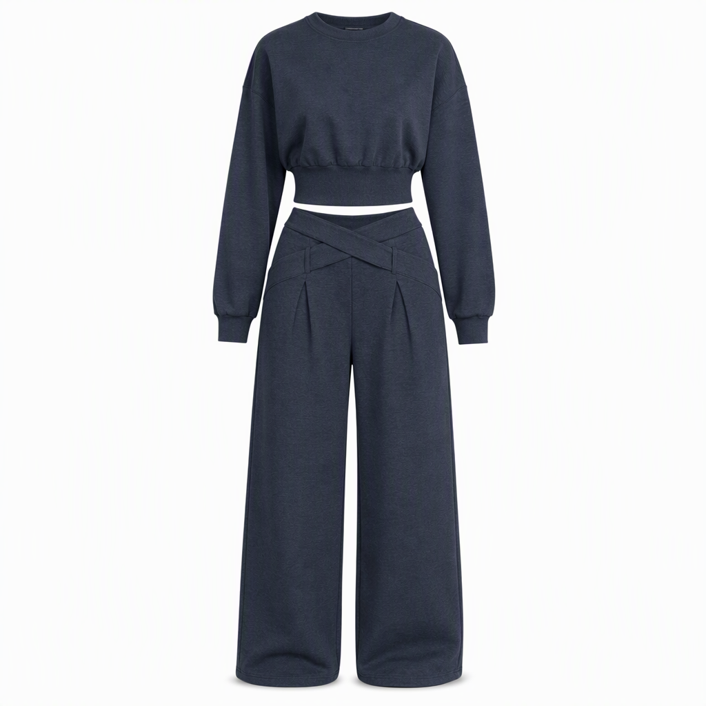 ⏰ Last Day of the Sale – 50% OFF ✨Casual Sporty Autumn Winter Long Sleeve T-Shirt and Loose Cross Waist Wide Leg Pants Two Piece Set
