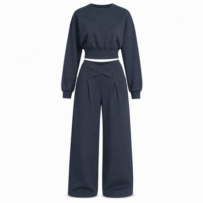 ⏰ Last Day of the Sale – 50% OFF ✨Casual Sporty Autumn Winter Long Sleeve T-Shirt and Loose Cross Waist Wide Leg Pants Two Piece Set