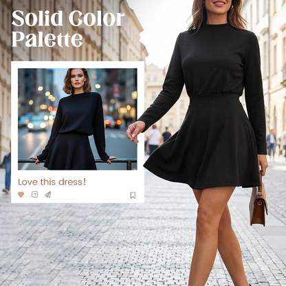 Women's Mock Neck Knit A-Line Mini Dress
