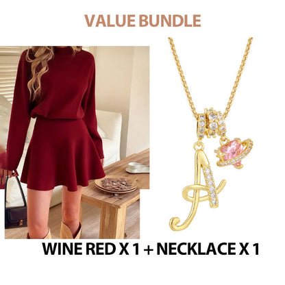 Women's Mock Neck Knit A-Line Mini Dress