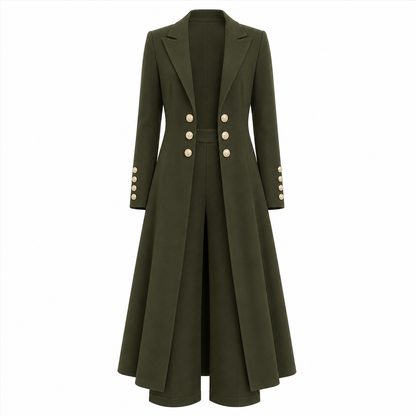 Women's Elegant Autumn 2 Piece Outfit Set with Retro Long Sleeve Coat and Simple Trousers