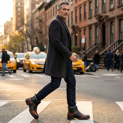 Men's Two-Tone Zipper Ankle Boots
