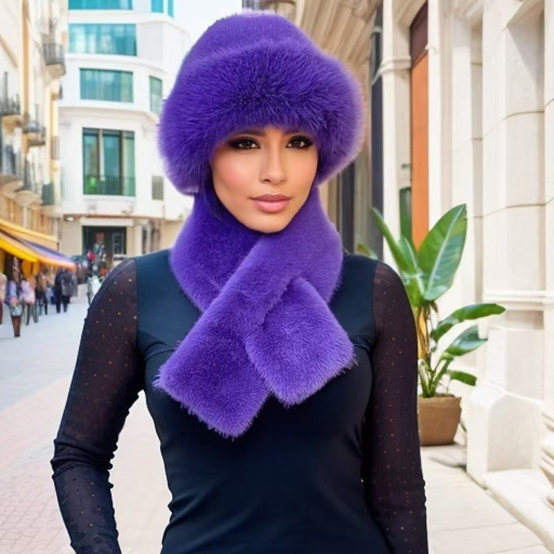 Winter Plush Thickened Scarf and Hat Warm Set