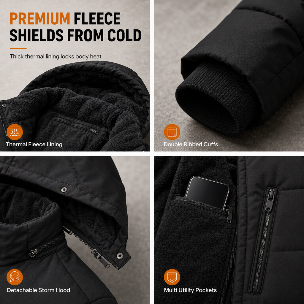⏰ Seasonal changeover sale: 50% off – quality at half the price! ✨Men's Winter Fleece Lined Coat with Detachable Hood