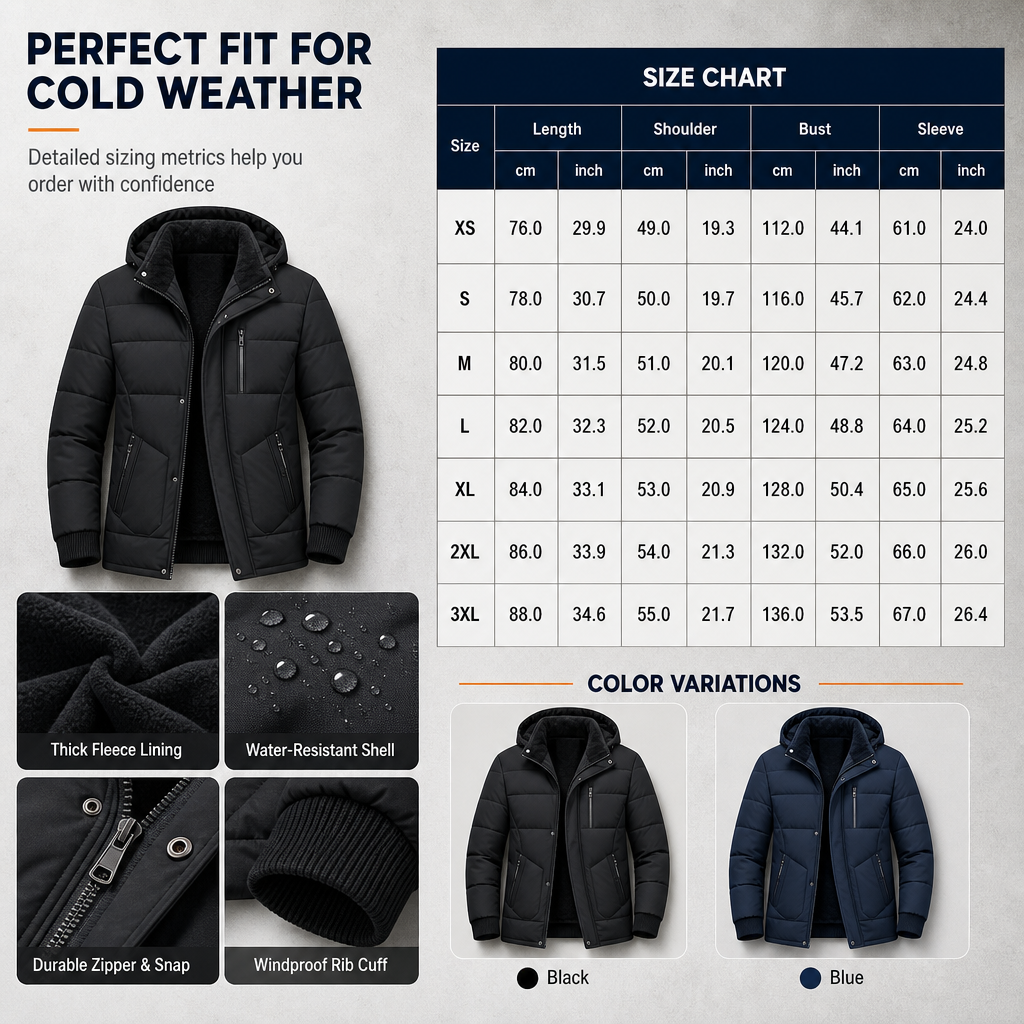 ⏰ Seasonal changeover sale: 50% off – quality at half the price! ✨Men's Winter Fleece Lined Coat with Detachable Hood