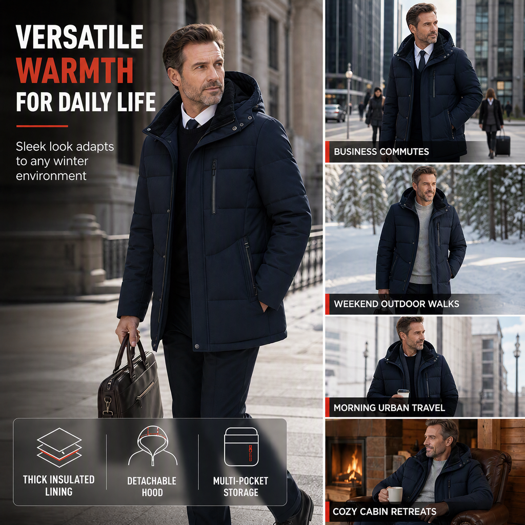 ❄️ Men's Mid-Length Winter Padded Thickened Business Casual Cotton Coat for Middle-Aged Men