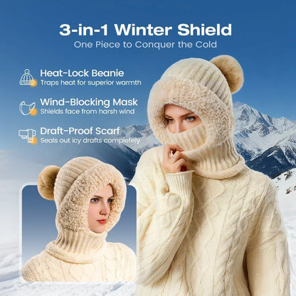 🧣 Women's Winter One-Piece Knitted Beanie Scarf Mask