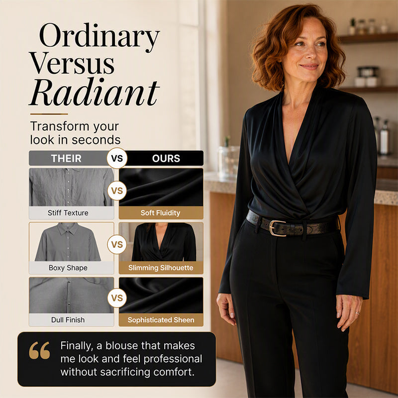 🎉The Lowest Price But The Best Quality!🔥Get Your Now!Women's Elegant Silky V-Neck Drape Top