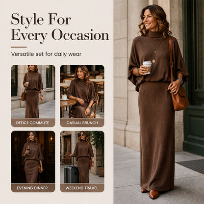 ⏰ Seasonal changeover sale: 50% off – quality at half the price! ✨Women's Batwing Sleeve Top & Maxi Skirt Set