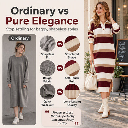 Women's Striped Collared Knit Sweater Dress