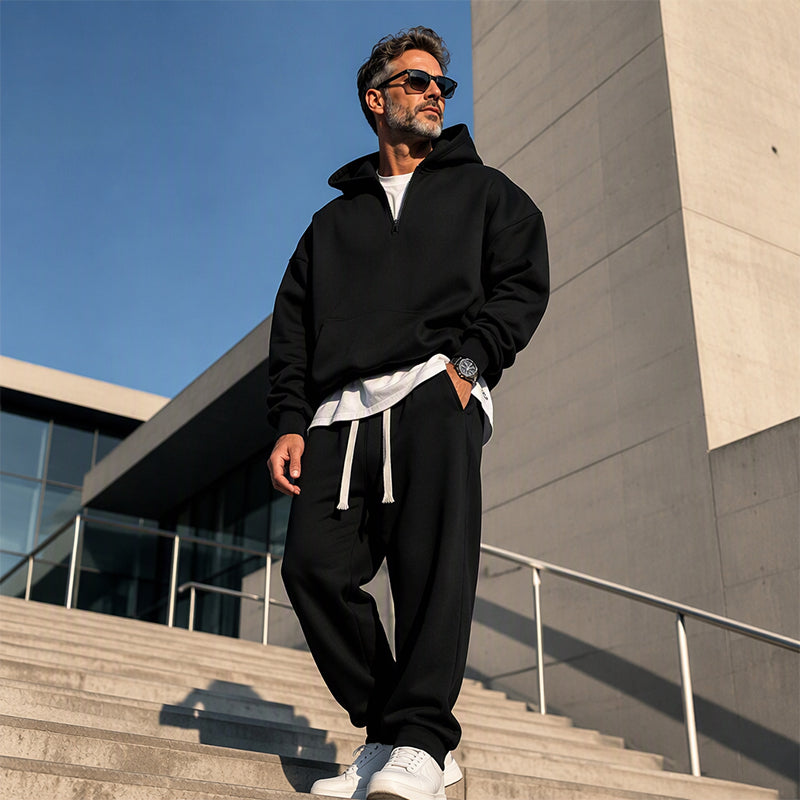 ⏰ Last Day of the Sale – 50% OFF ✨Men's Casual Half-Zip Hoodie & Wide-Leg Pants Set