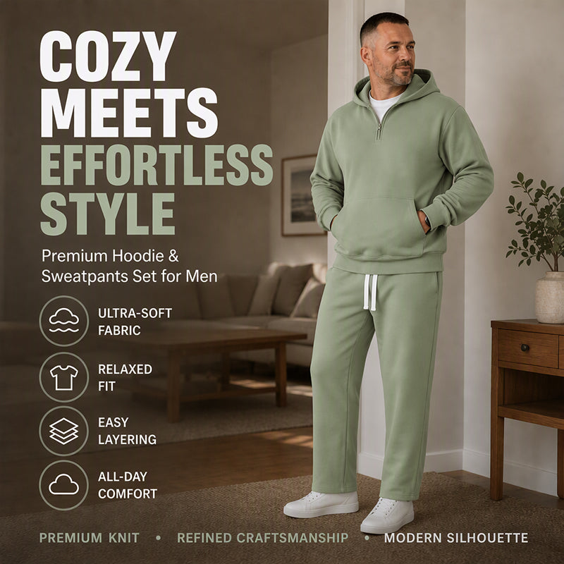⏰ Last Day of the Sale – 50% OFF ✨Men's Casual Half-Zip Hoodie & Wide-Leg Pants Set