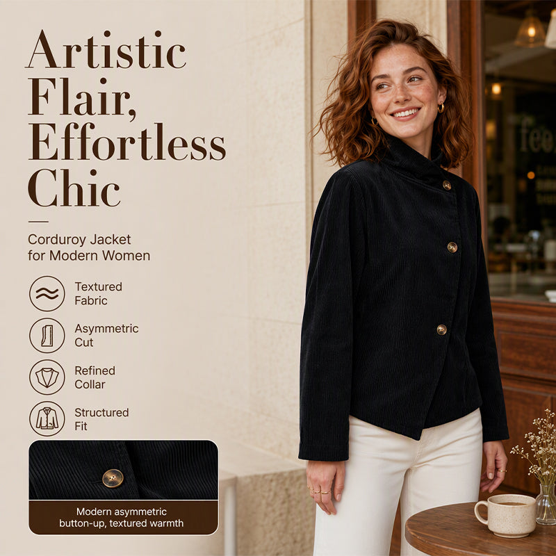 ⏰ Last Day of the Sale – 50% OFF ✨Women's Casual Corduroy Asymmetric Jacket