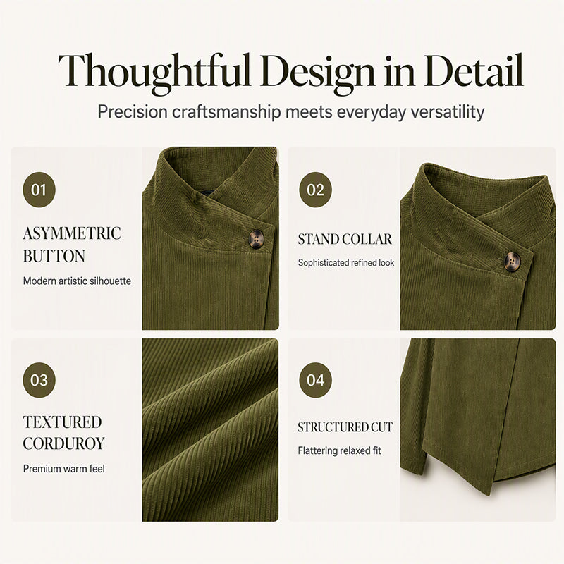 ⏰ Last Day of the Sale – 50% OFF ✨Women's Casual Corduroy Asymmetric Jacket
