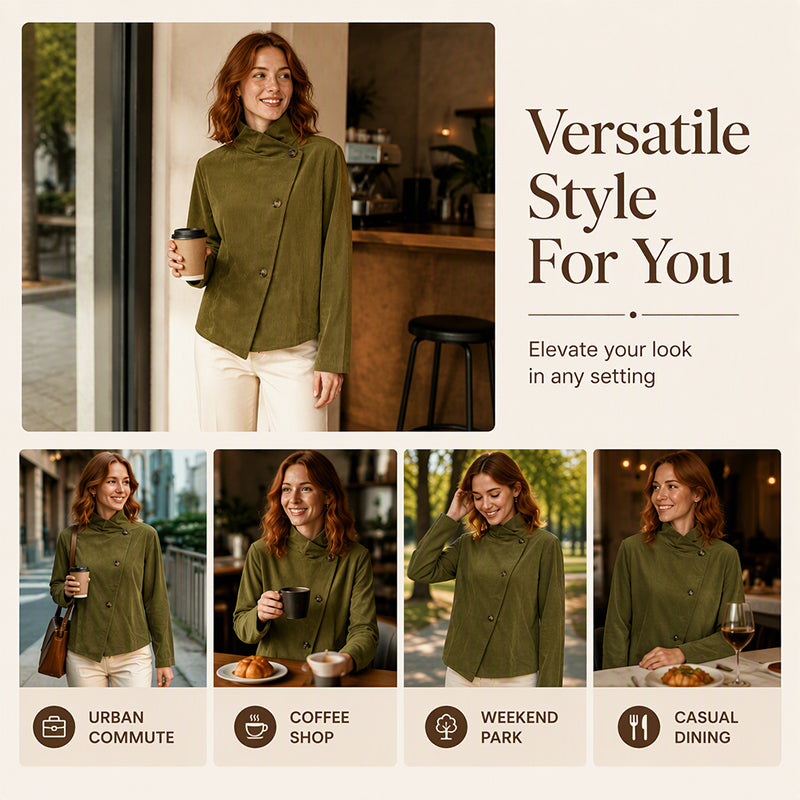 ⏰ Last Day of the Sale – 50% OFF ✨Women's Casual Corduroy Asymmetric Jacket