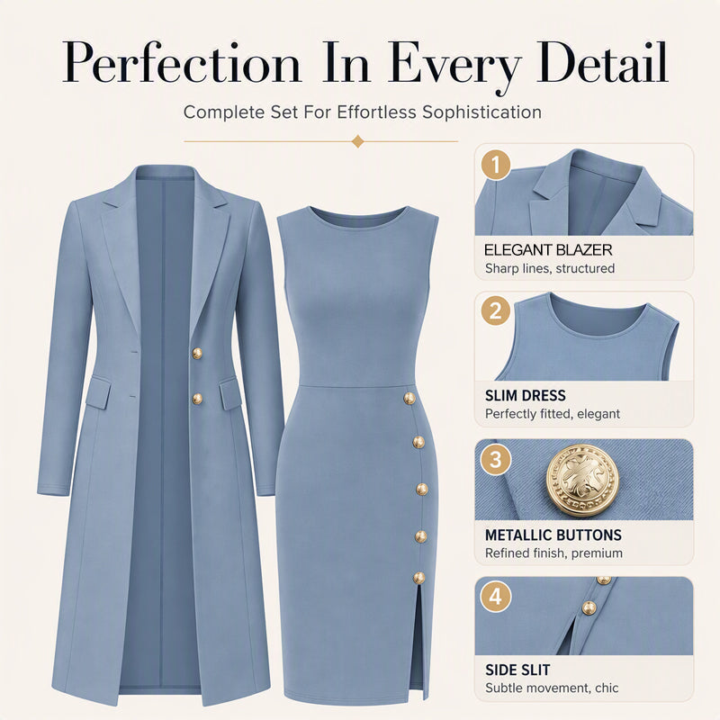Women's Elegant Long Blazer & Sleeveless Dress Set