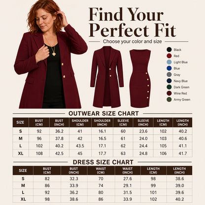 Women's Elegant Long Blazer & Sleeveless Dress Set