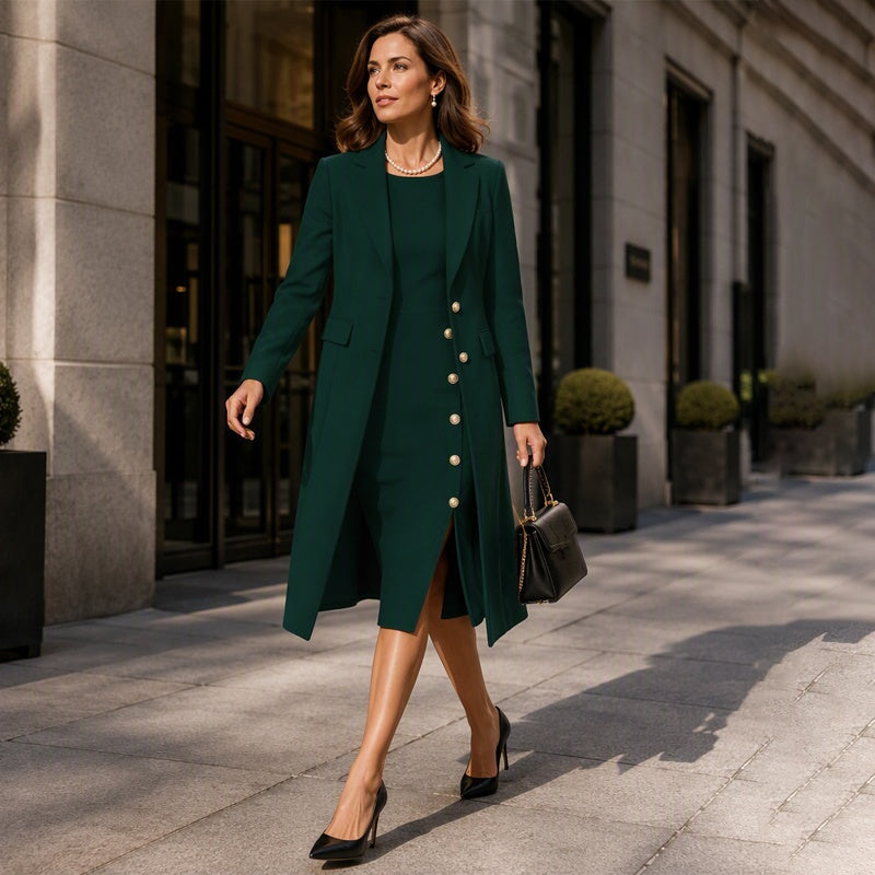Women's Elegant Long Blazer & Sleeveless Dress Set