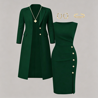 Women's Elegant Long Blazer & Sleeveless Dress Set
